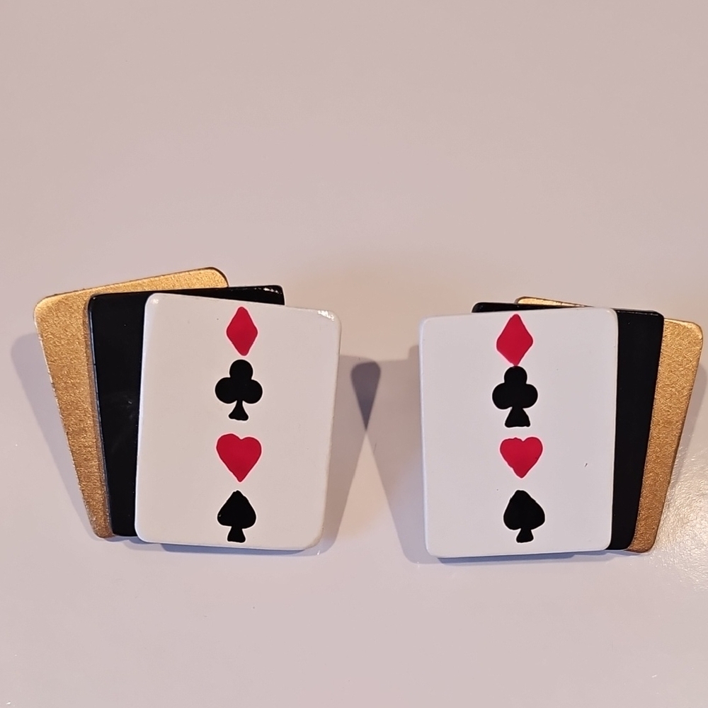 Playing Card Cufflinks - Black, Red, Gold